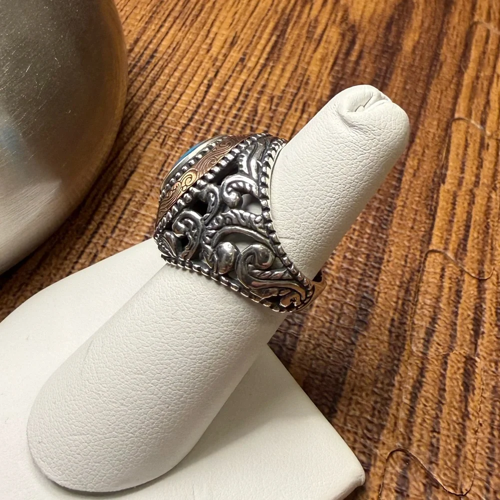 Western Mixed Metal Turquoise Ring | 6
